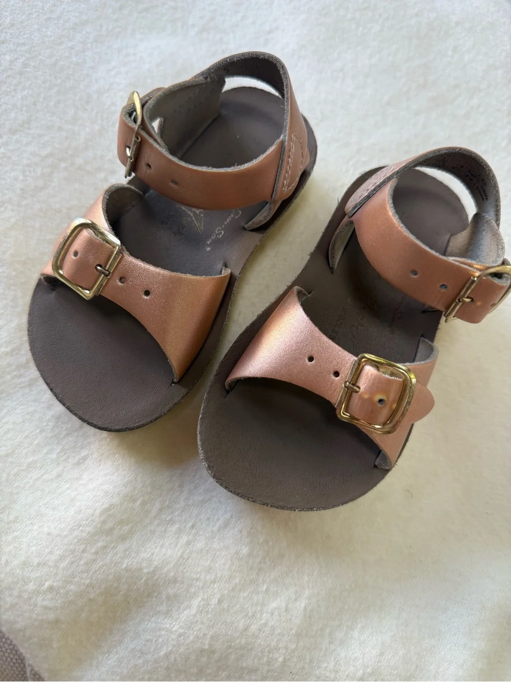 Children's Metallic Rose Gold Buckle Sandals - Adjustable Straps Size 5